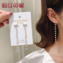 Butterfly knot flow Su long-length earline female display face slim s925 pure silver needle temperament crystal zircon Japan-Japan-Japan super-fairy earrings