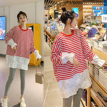 2022 Spring-loaded pregnant woman t-shirt with long spring and autumn long sleeves big code loose and long style dress woman fashion dress with dress