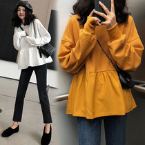Pregnant Woman Spring Clothes New Loose Clothing Fashion for a long time A character doll Lionie A dress with a coat of clothing and a bottom-shirt boomer blouse spring
