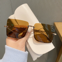 2021 New Net red light color tea color film sun glasses female personality half frame super cool sunglasses men square glasses