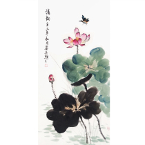 Chinese painting lotus painting hand-painted Chinese freehand ink painting porch corridor office living room decoration flower and bird calligraphy painting