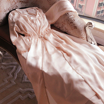 Real Silk Sleepwear Woman Sleeping Skirt Long style Sexy Pendant with skirt Sleeping Long sleeves Two sets Home Clothing Silk Bathrobe Spring Autumn
