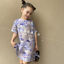 Bean-bean Home Custom Children Summer Little Fresh Chinese Wind Lions Dress Baby Qipao Girl Improved Hanfu Children Clothing