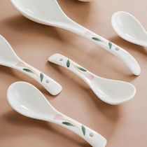 Japanese-style household ceramic spoon long handle spoon large spoon rice shovel big soup porcelain spoon eating spoon small soup spoon
