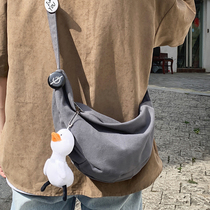 Skew Satchel Mens Ins Small Bag Summer New Brief About 100 Hitch Canvas Pure Color Street Trend Han Edition Single Shoulder Bag