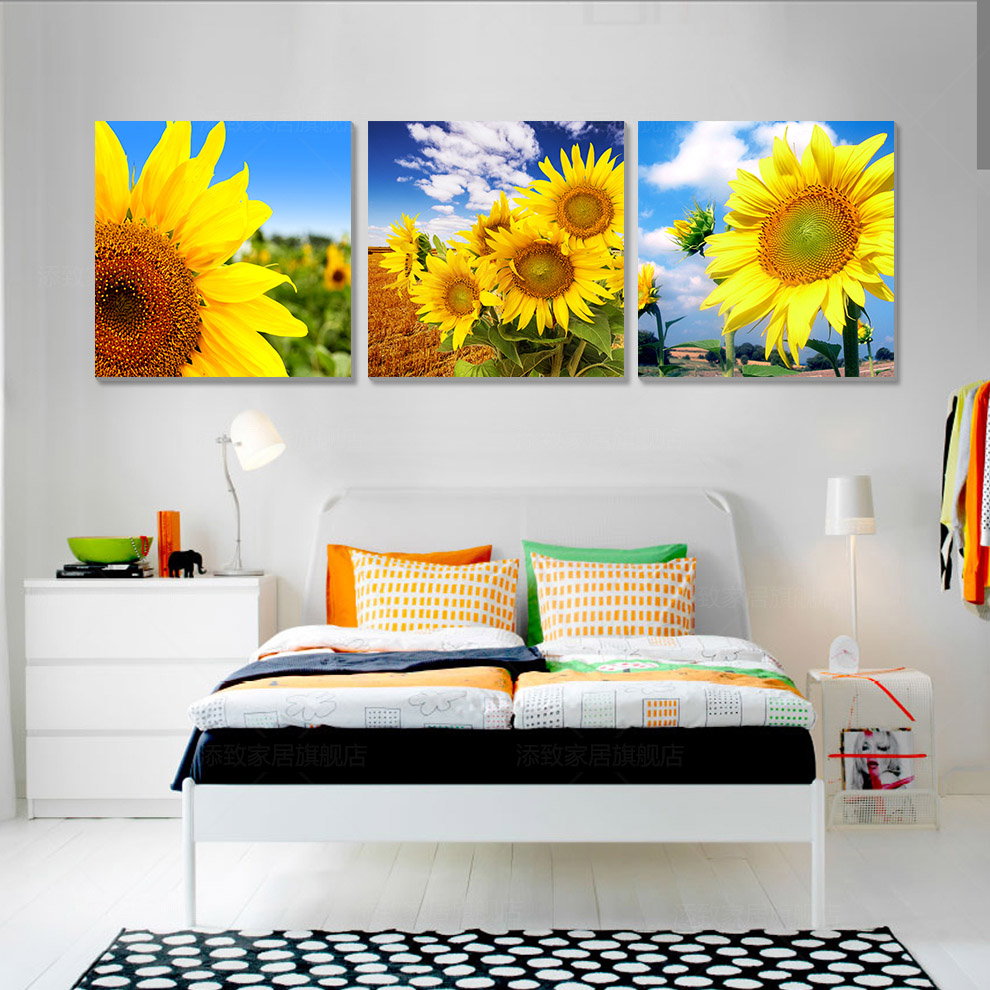 Decorative drawing living room modern simple triple frameless hanging bedroom bedside wall mural sunflower