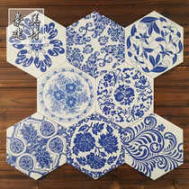 Blue and white porcelain blue hexagonal tiles Chinese style art tiles background wall Kitchen and bathroom tiles wall tiles 230X200