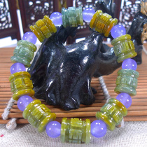 Jade natural A goods finished jade ice glutinous species blue water yellow feuds double color six character truth bracelet hand string old seed