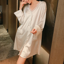 Mulberry Silk Real Silk Sleepwear Woman 2022 New Spring Autumn Lace Sexy Mid-Length Shirt Sleeping Skirt Long Sleeve Shirt