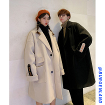 Hairy coat mens spring and autumn Korean version of the Tide brand ins loose knee trench coat lovers long woolen coat