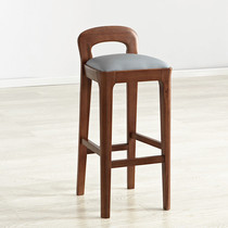 Bright furniture Modern new Chinese solid wood furniture Guest restaurant Elm solid wood bar chair Solid wood bar stool