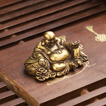 Pure copper tea pet retro bronze Maitreya Buddha handmade sculpture tea play kung fu tea ceremony
