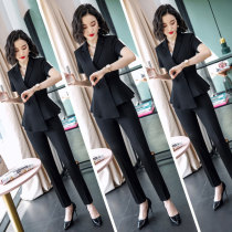 Business suit womens summer 2021 new short-sleeved suit fashion temperament goddess fan formal work clothes dress