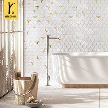 Marble mosaic light luxury metal hexagonal custom entrance restaurant bar bathroom background wall toilet tile