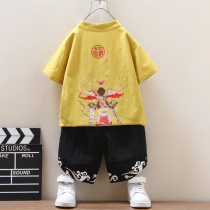 Childrens Tang clothing Boys summer clothing set Baby Han clothing Chinese style retro clothing Childrens Pelican summer cotton and hemp clothing