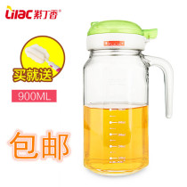 Lilac 900ml large thick glass anti-leak oil pot soy sauce bottle vinegar bottle kitchen quantitative oil bottle