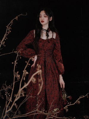 taobao agent Retro sexy black long autumn dress, mid-length