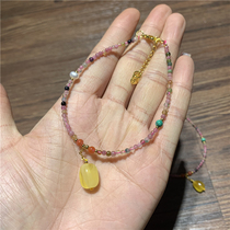 Natural tourmaline anklet can not be made bracelet with beeswax shape pendant J8