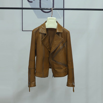  2021 new motorcycle leather leather womens slim vegetable tanned oil wax leather old retro short jacket jacket