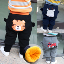 Baby big pp pants plus velvet winter clothes thick high waist warm pants baby big ass long pants newborn can be opened