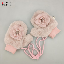 Girls gloves autumn and winter plush warm cute flowers fashion Korean trend baby girl baby hand warm