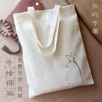 cotton linen simple handbags 100 lap hand-painted cotton hemp cloth bag fresh and light art single shoulder bag womens bag special price