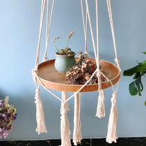 Nordic ins style creative hand-woven hanging table tapestry side table Bed and breakfast balcony flower rack Bedroom bay window shelf
