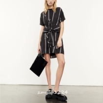  French tk high-end black and white letter logo waist strap dress loose and thin section