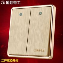 International Electrotechnical Two-Open Double-Control Switch Two-Position Double-Open Two-Open 86 Household Champagne Gold Panel Switch Socket