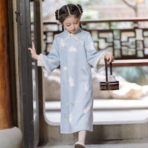 Sichuan Dei Time Child Clothing: Yugui Tree with Moon Rabbit Fall girl printed qipao cute girl with dress