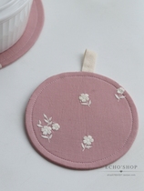 Hipster flower embroidered cotton linen meal coaster round sandwich pot mat heat insulation mat anti-scalding household mat