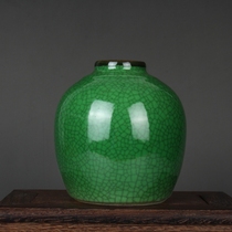 Late Qing Dynasty Republic of China Late Green Glaze Small Jar Antique Antique Ceramics Handmade Boutique Folk Collections