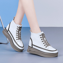 High gray bottom small white shoes womens autumn 2021 new leather casual versatile small size thick bottom inner womens shoes