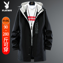 Playboy large size trench coat men long autumn fattening increase loose hooded coat overcoat overcoat spring and autumn