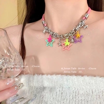 Summer Rainbow Candy Dopamine Stars Necklace Small Crowddesign Mesh Red Accessories Sweet And Hot Girl Lock Bone Chain Neck Chain