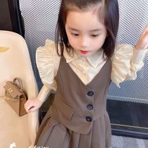 Girls Autumn Set 2021 Childrens Dress Two Piece Long Sleeve Shirt Fried Street Fashion Baby Vest Skirt