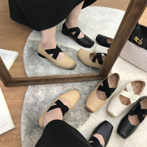 Late evening Wind Gentle Mary Rare Shoes Woman 2022 Spring Ballet Dance Shoe Low heel Shallow Mouth Single Shoe Square Head Grandma Shoes