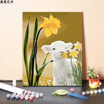 羊　油彩画 羊と羊 (キャンバスに油彩)