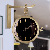 Simple double-sided wall clock home living room decoration double-sided clock Chinese living room quartz clock creative simple silent clock