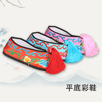 Opera color shoes drama Women flat embroidered shoes Childrens ancient costumes Beijing Yue opera Tsing Yi Huadan bride Miss Xiuhe shoes