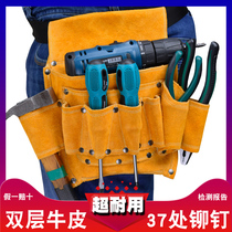 Electrician waist bag Cowhide thickened wear-resistant electrician tool bag Hardware plumbing belt repair wallpaper Electrician artifact