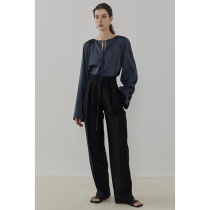 UNSPOKEN black suit pants womens autumn and winter straight high waist wide leg pants design sense minority drag floor pants