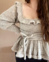 Vanessa court style strap ruffle square collar pullover A No Chinese braided illustration text description drawing