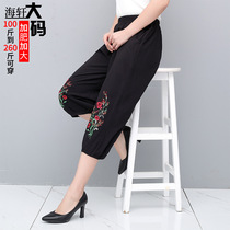 Mid-aged women pants 200 catty and overweight FASHION FAT MOMS 7-MINUTE PANTS LOOSE GRANDMA SUMMER DRESS TIGHTNESS