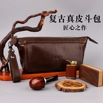 Leather retro pipe bag Mens multi-function portable satchel handmade storage kit three bucket accessories
