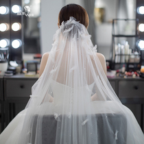 Bride Super fairy handmade head Pearl double head yarn multi-layer Korean style simple puffy soft yarn wedding dress with makeup