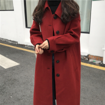 Anti-season new double-sided cashmere coat womens long Korean version of retro red loose thin wool woolen woolen coat