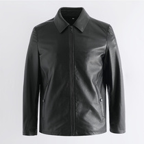 New Haining leather leather mens leather jacket short lapel cowhide middle-aged business casual autumn and winter jacket thin section