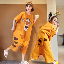 Childrens conjoined pajamas cotton summer thin boys and girls