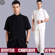Summer thin Tang clothing mens short-sleeved mens Chinese style suit Mens middle-aged youth tide large size ancient style Hanfu